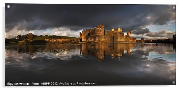 Caerphilly Castle Autumn sunset Acrylic by Creative Photography Wales