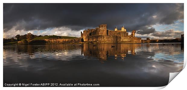 Caerphilly Castle Autumn sunset Print by Creative Photography Wales
