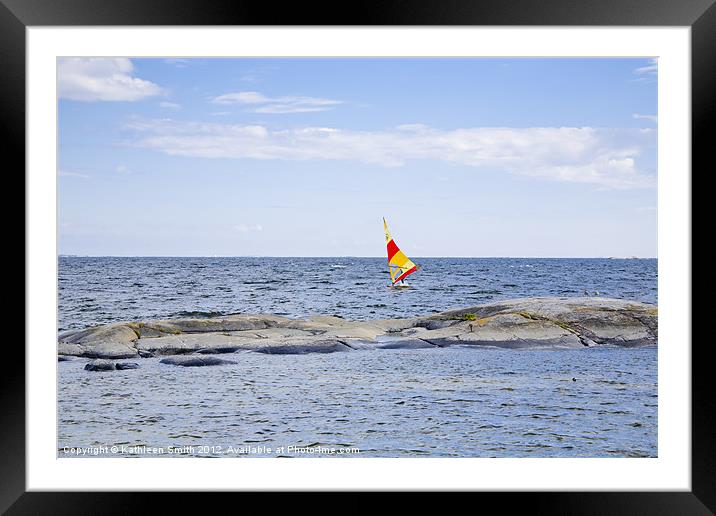 Windsurfer with bright sail Framed Mounted Print by Kathleen Smith (kbhsphoto)
