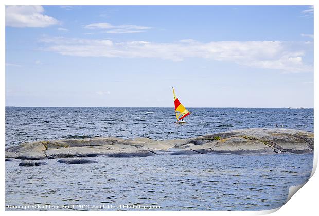 Windsurfer with bright sail Print by Kathleen Smith (kbhsphoto)