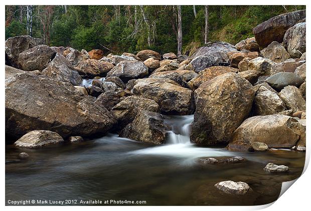 Boulders on the River Print by Mark Lucey