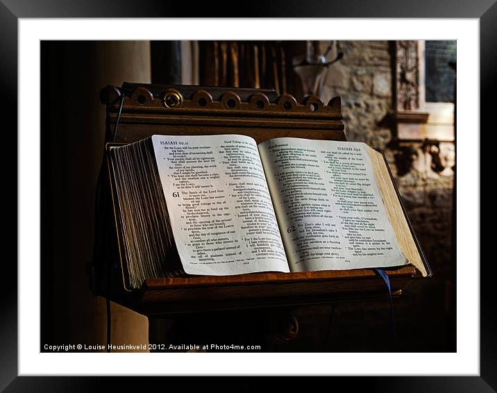 Bible open on a lectern Framed Mounted Print by Louise Heusinkveld