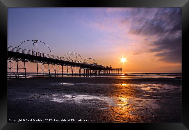 Sunset At Southport Pier Framed Print by Paul Madden