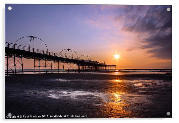 Sunset At Southport Pier Acrylic by Paul Madden