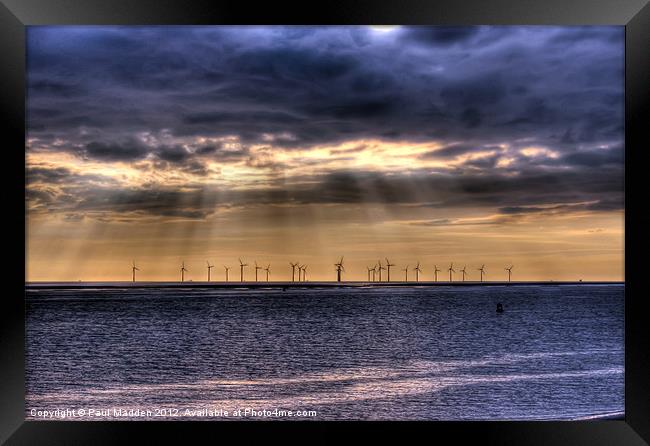 Storm over the windfarm Framed Print by Paul Madden