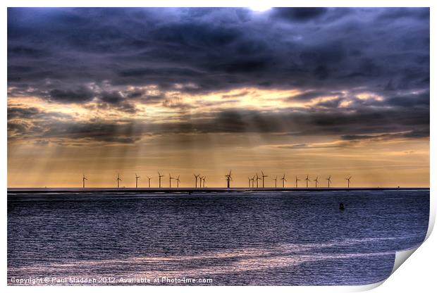 Storm over the windfarm Print by Paul Madden