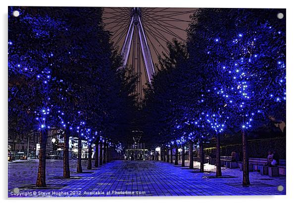 Blue trees the London Eye Acrylic by Steve Hughes