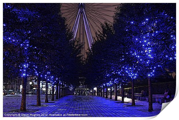 Blue trees the London Eye Print by Steve Hughes