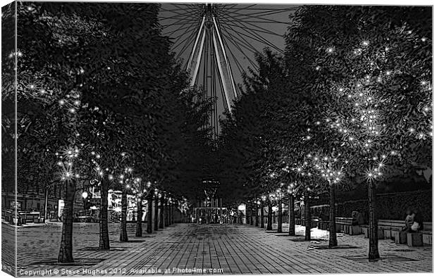 Monochrome Avenue of trees by the London Eye Canvas Print by Steve Hughes