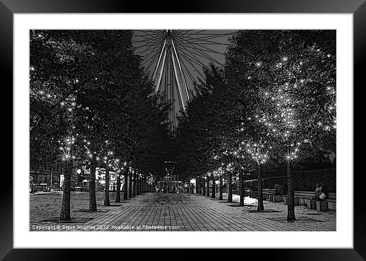 Monochrome Avenue of trees by the London Eye Framed Mounted Print by Steve Hughes