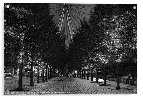 Monochrome Avenue of trees by the London Eye Acrylic by Steve Hughes