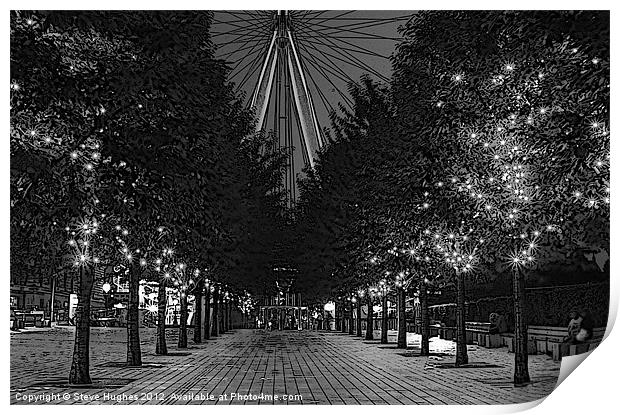 Monochrome Avenue of trees by the London Eye Print by Steve Hughes