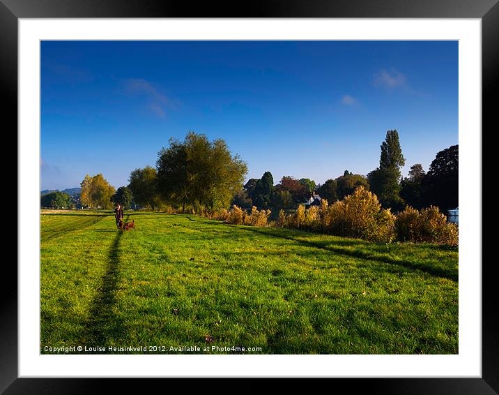 Man walking two dogs at Cookham, Berkshire Framed Mounted Print by Louise Heusinkveld