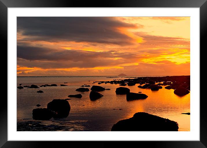 sunset and rocks Framed Mounted Print by jane dickie