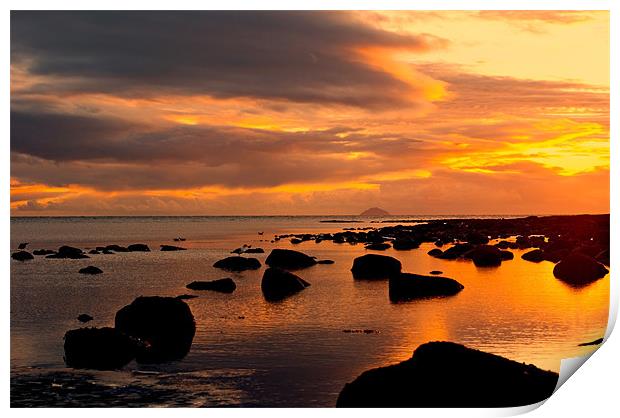 sunset and rocks Print by jane dickie