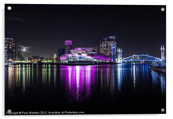 Media City Manchester At Night Acrylic by Paul Madden