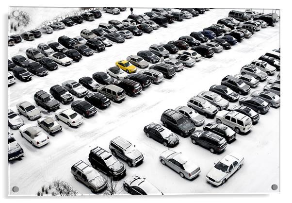 winter parking  Acrylic by Eugenijus Marozas