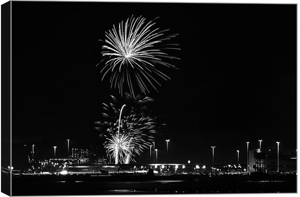 fireworks in black and white Canvas Print by Donna Collett