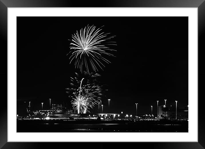 fireworks in black and white Framed Mounted Print by Donna Collett