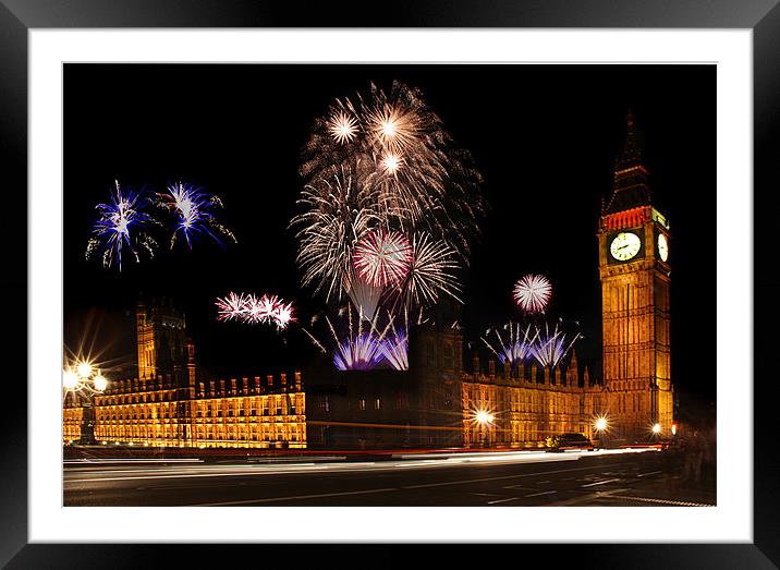 Westminster Fireworks Framed Mounted Print by Sandi-Cockayne ADPS