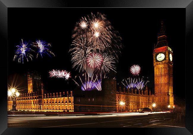 Westminster Fireworks Framed Print by Sandi-Cockayne ADPS