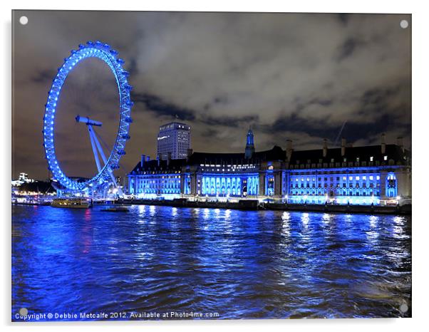 London Eye at night Acrylic by Debbie Metcalfe