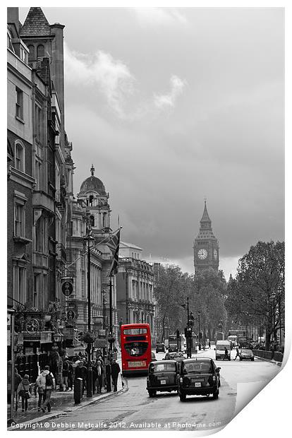 Big Ben & the London Bus Print by Debbie Metcalfe