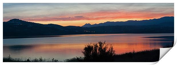 Sunset over Lake Viñuela Print by Barry Foote