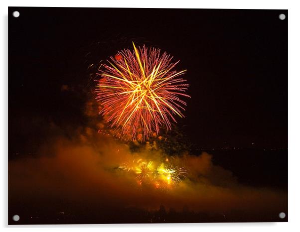 Brockham Fireworks Acrylic by Clive Eariss