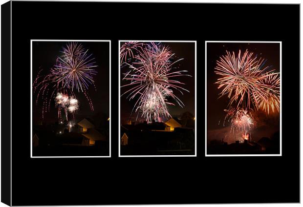 Fireworks Triptych Canvas Print by Steve Purnell