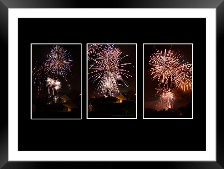 Fireworks Triptych Framed Mounted Print by Steve Purnell