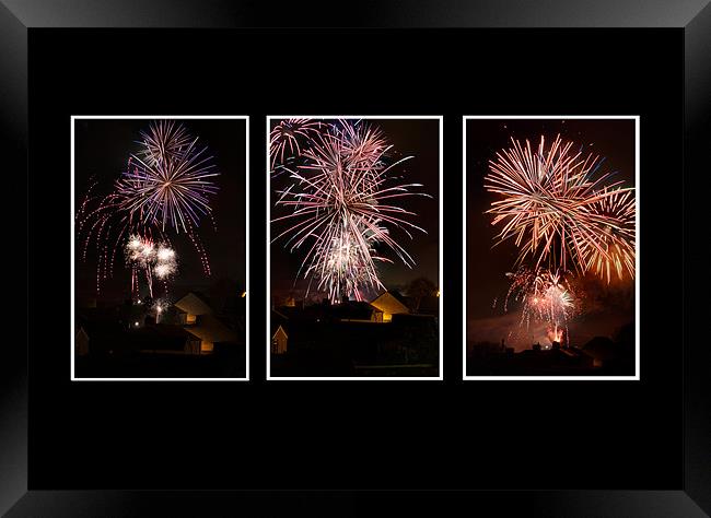 Fireworks Triptych Framed Print by Steve Purnell