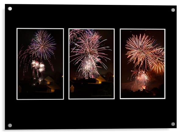 Fireworks Triptych Acrylic by Steve Purnell