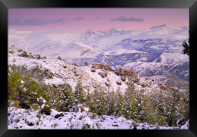 Sierra nevada at sunset Framed Print by Guido Montañes