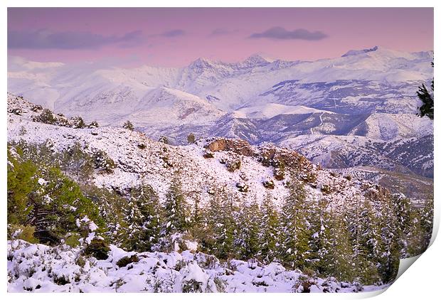 Sierra nevada at sunset Print by Guido Montañes