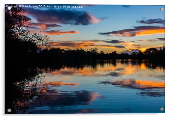 Bolam lake sunset. Acrylic by Mark Aynsley