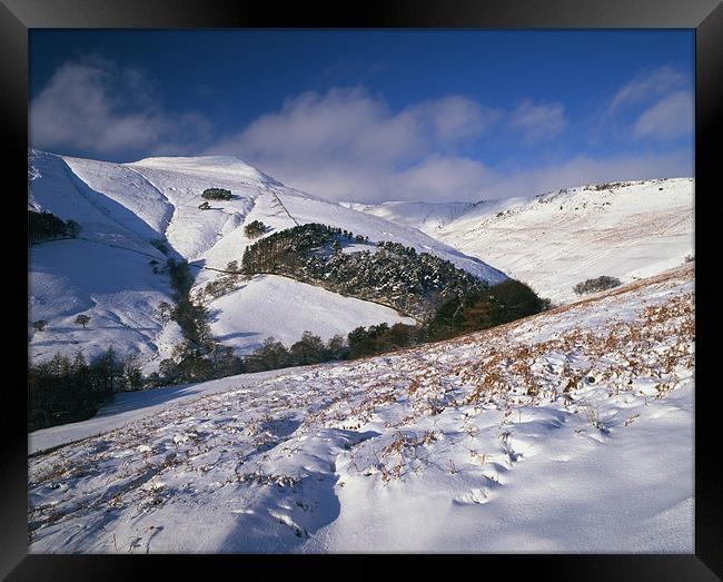 Snow covered Valley,Grindsbrook near Edale Framed Print by Darren Galpin