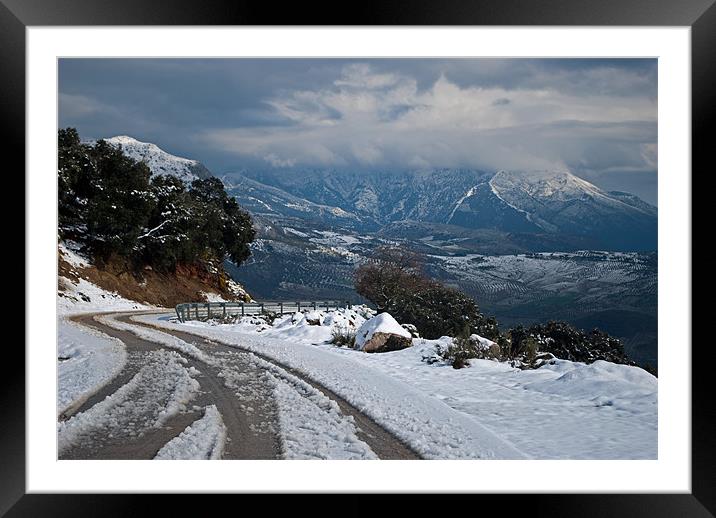 Snow in Malaga mountains Framed Mounted Print by Barry Foote