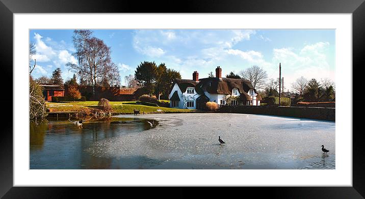 Thatched Cottage and Pond Framed Mounted Print by paul lewis