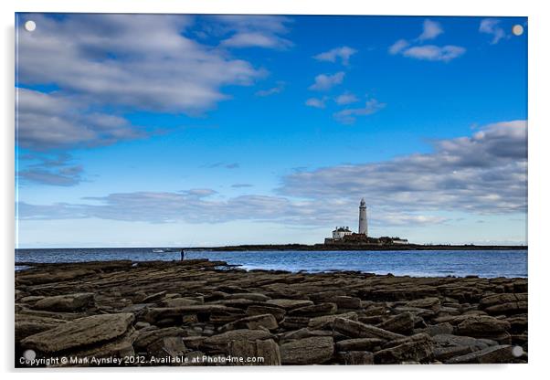 The fisherman and the lighthouse. Acrylic by Mark Aynsley