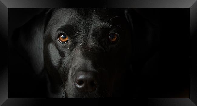 black labrador in the dark Framed Print by Simon Wrigglesworth
