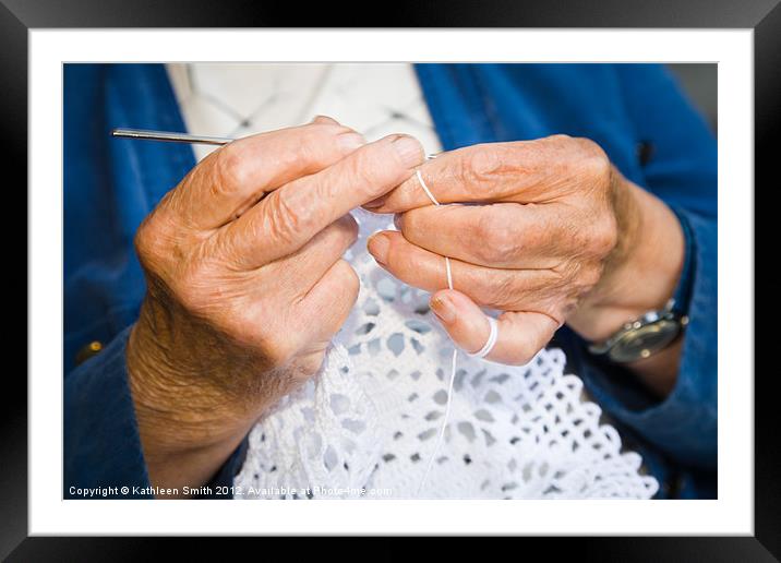 Elderly woman crocheting Framed Mounted Print by Kathleen Smith (kbhsphoto)
