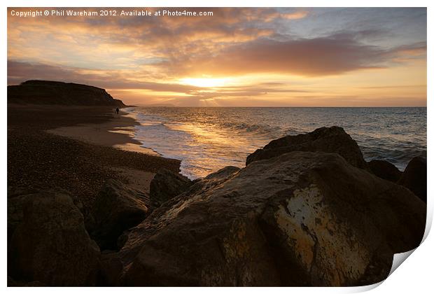 Sunrise on the shore Print by Phil Wareham