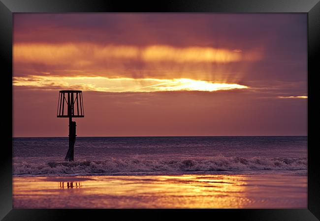 Fire Filled Gorleston Sunrise Framed Print by Paul Macro