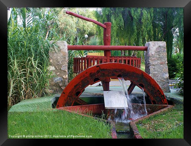 The Red Water Wheel Framed Print by philip milner