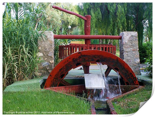 The Red Water Wheel Print by philip milner
