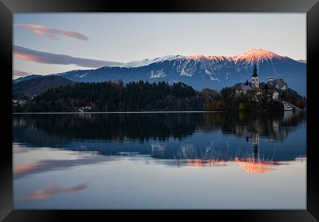 Sunset over Lake Bled Framed Print by Ian Middleton