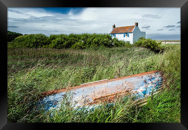 White house and Boat at Brancaster Staithe Framed Print by Stephen Mole
