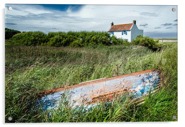 White house and Boat at Brancaster Staithe Acrylic by Stephen Mole