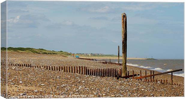 Poles Down The Beach Canvas Print by philip milner